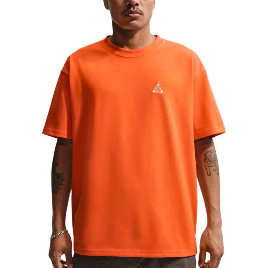 Nike Nike ACG T Shirts Men's Safe Orange/Peak White Crew Neck Moderate
