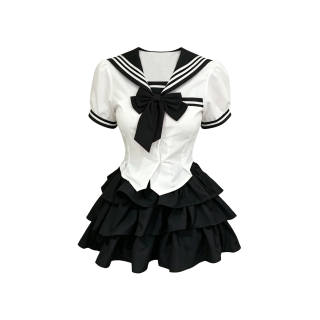 TUSHIFEI Two Piece Skirt Sets Women's Navy Collar Moderate Short Skirt
