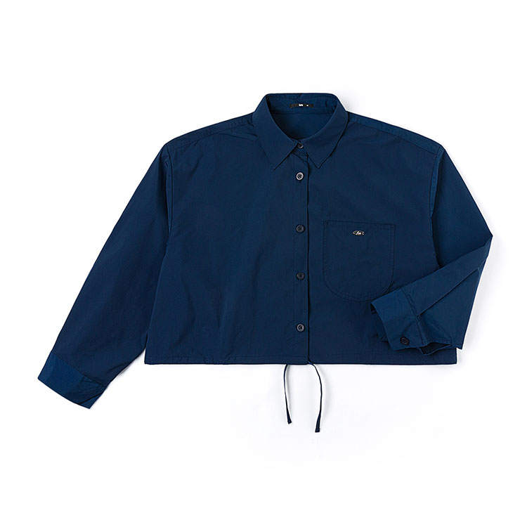 Lee Shirts Women's Navy Blue Lapel Moderate Straight Fit