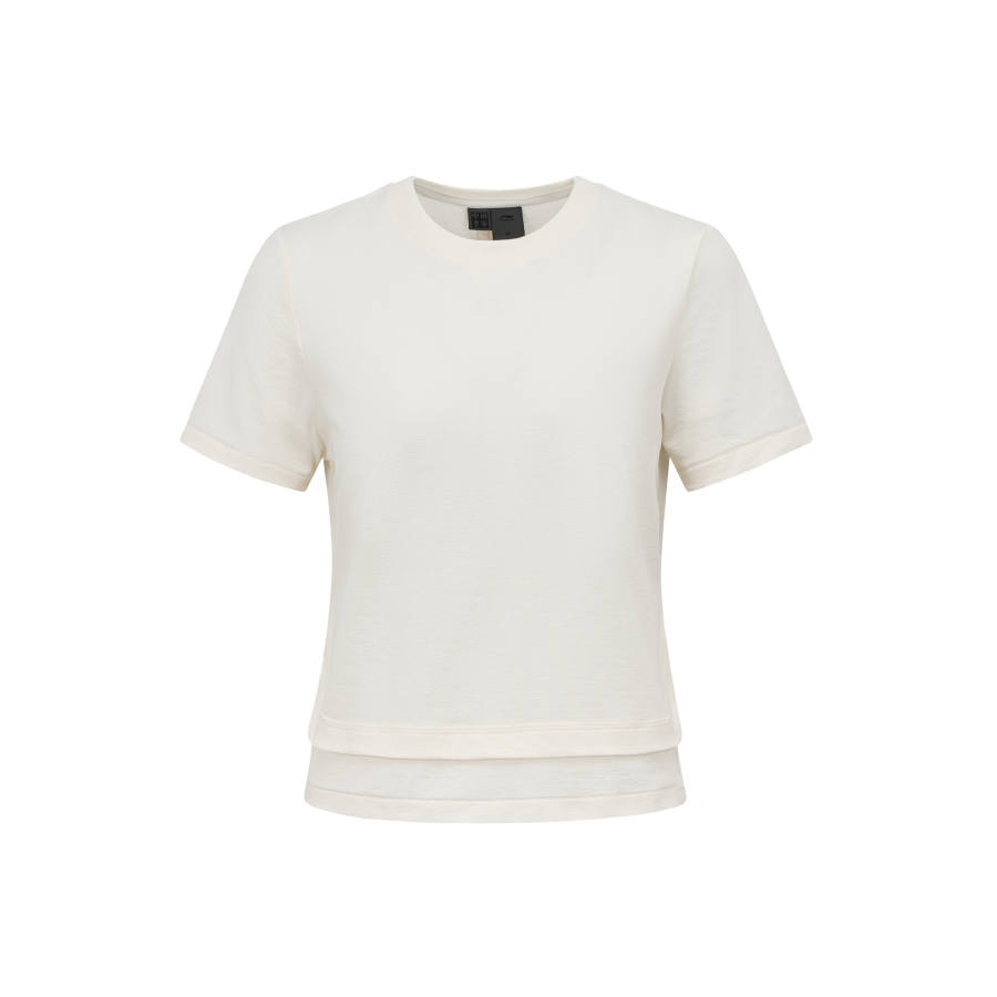 Li-Ning Li Ning T Shirts Women's Papyrus White Crew Neck Moderate Straight Fit
