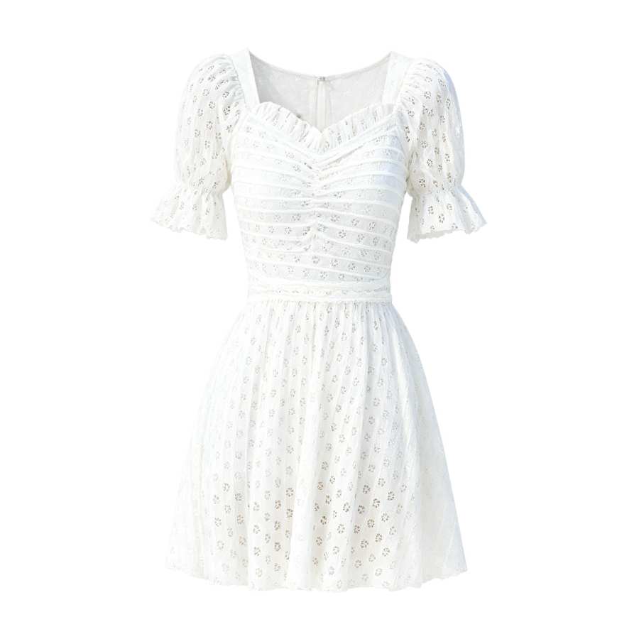 Sugarfunk One Piece Swimsuits Women's White Square Collar Thin Short Skirt One Piece Swimsuit