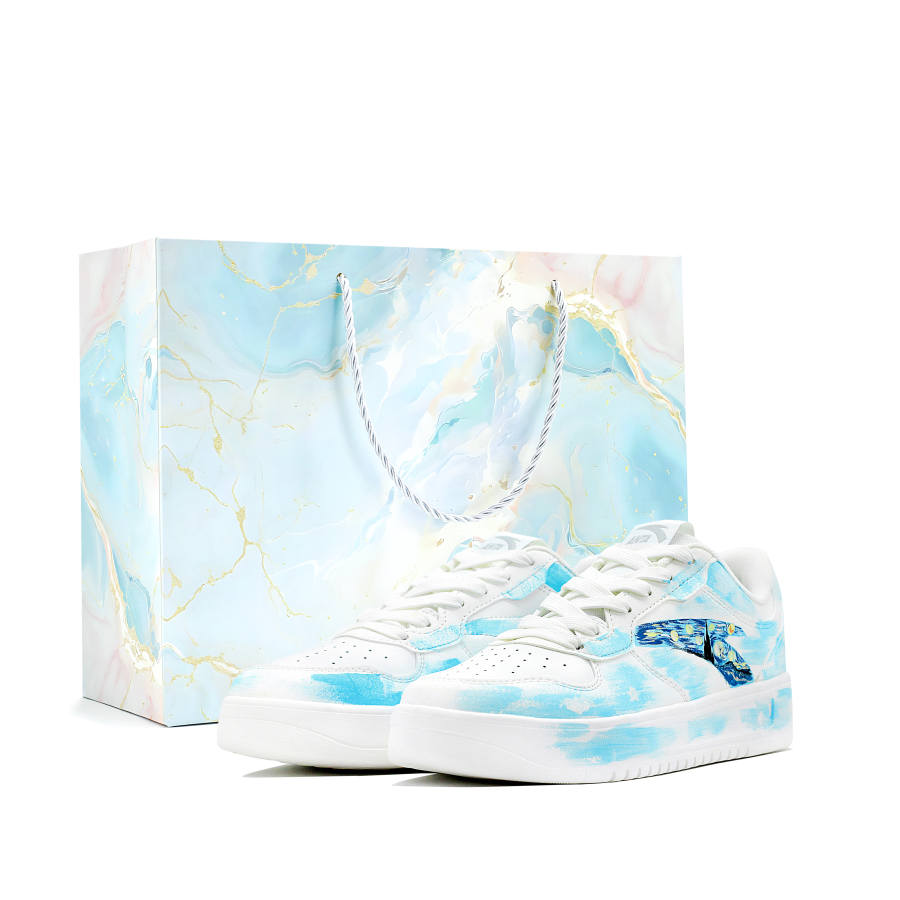 ANTA Easy Skateboard Shoes Men's Low Top White Blue Blended Starry Sky Colorway