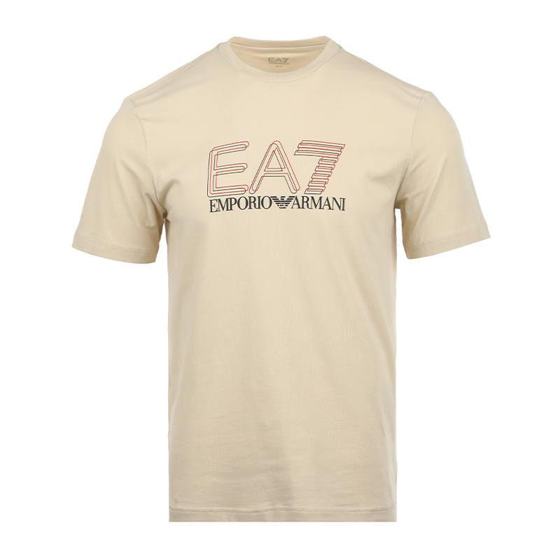 EMPORIO ARMANI EA7 T Shirts Men's Beige Crew Neck Thin Straight Fit