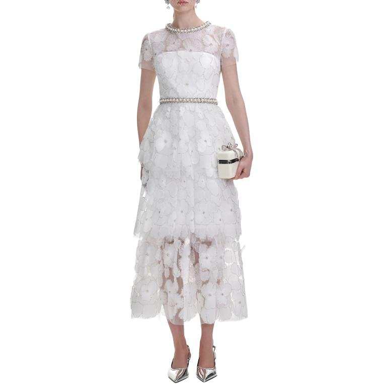 Self-portrait Self portrait Short Sleeved Dress Women's White