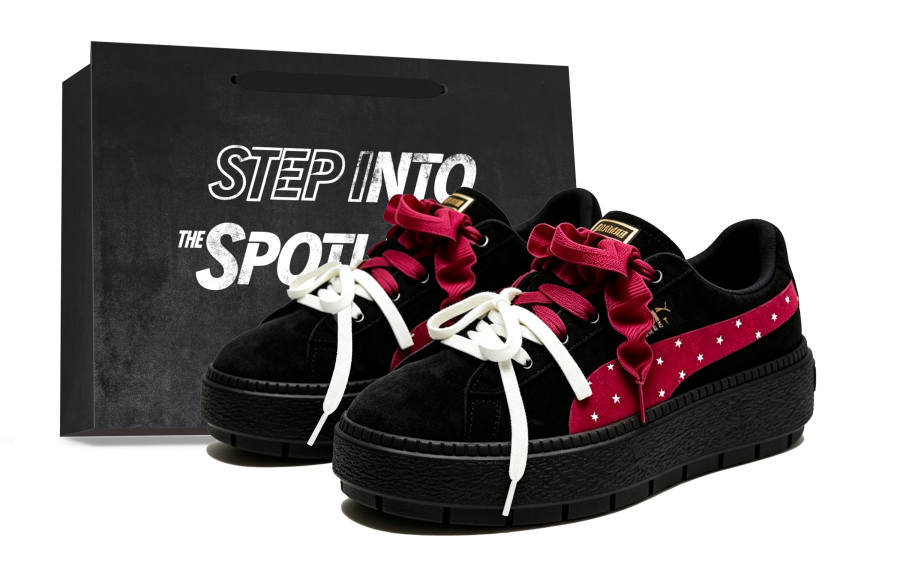 PUMA Platform Trace Skateboard Shoes Women's Low Top Black Red