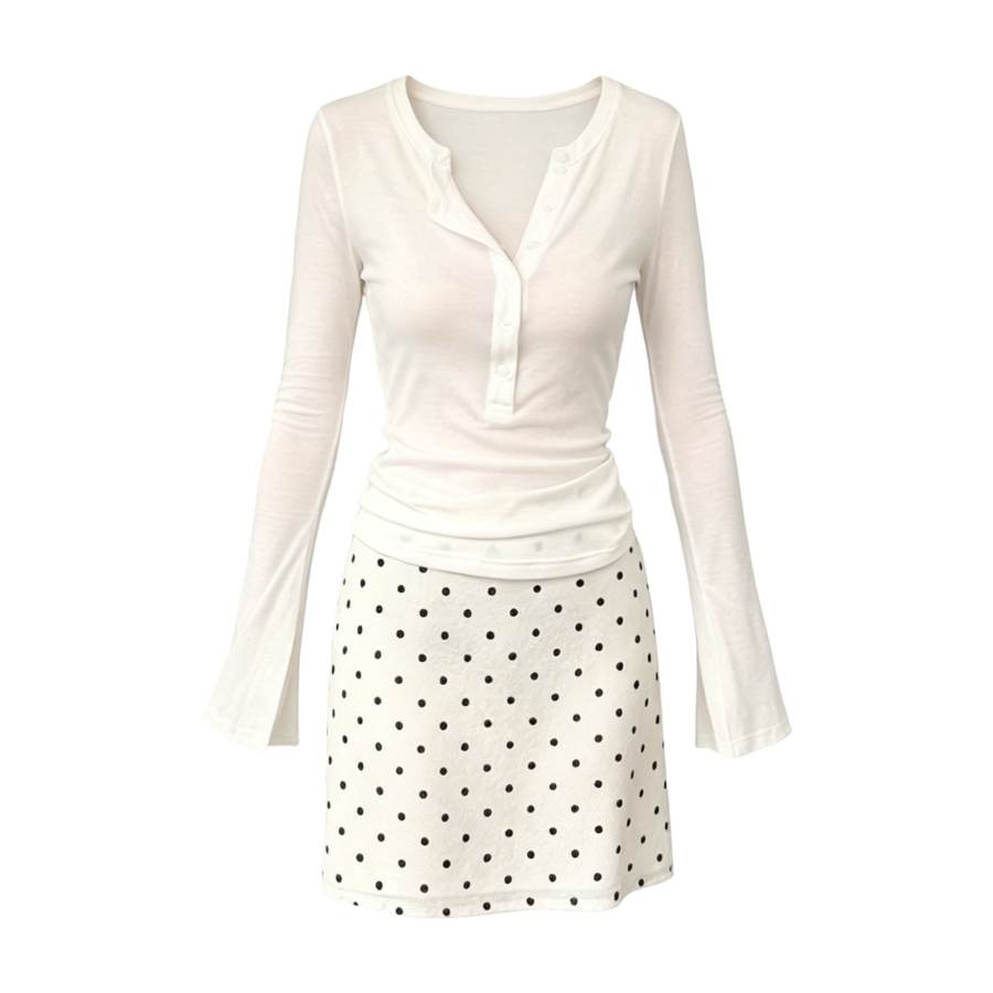 FINDSME GAGA Two Piece Skirt Sets Women's Half Open Collar Thin Short Skirt