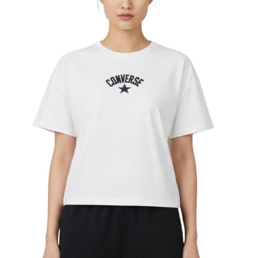 Converse T Shirts Women's White/Black Crew Neck