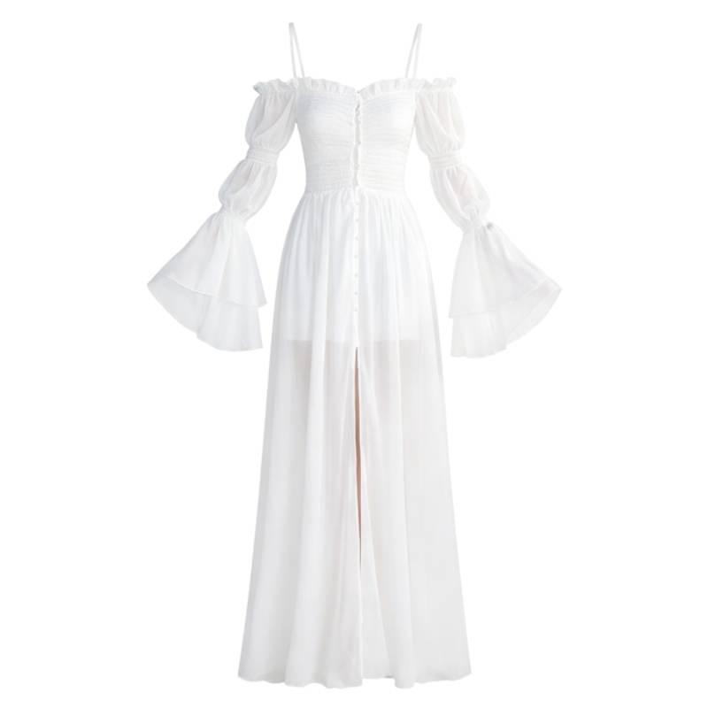 CPAURA Long Sleeved Dresses Women's Image Color Strapless Top Moderate Long Skirt A Line Skirt
