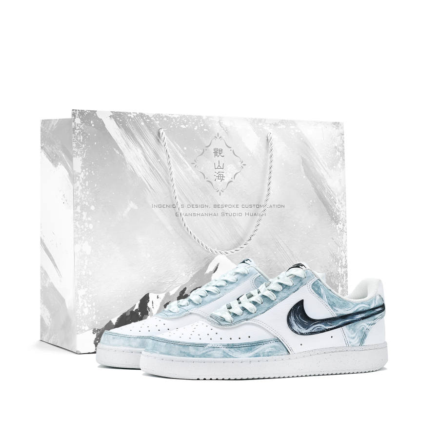 Nike Nike Court Vision 1 Skateboard Shoes Men's Low Top White Blue Black Ink Wash Blended Colorway