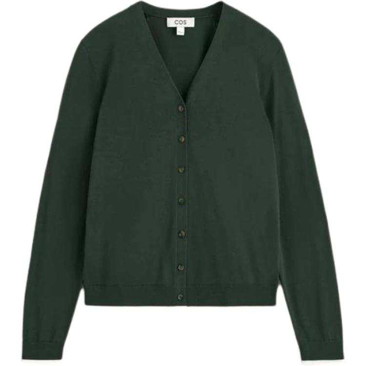 COS Knitwear Women's Dark Green/White V Neck Moderate Straight Fit