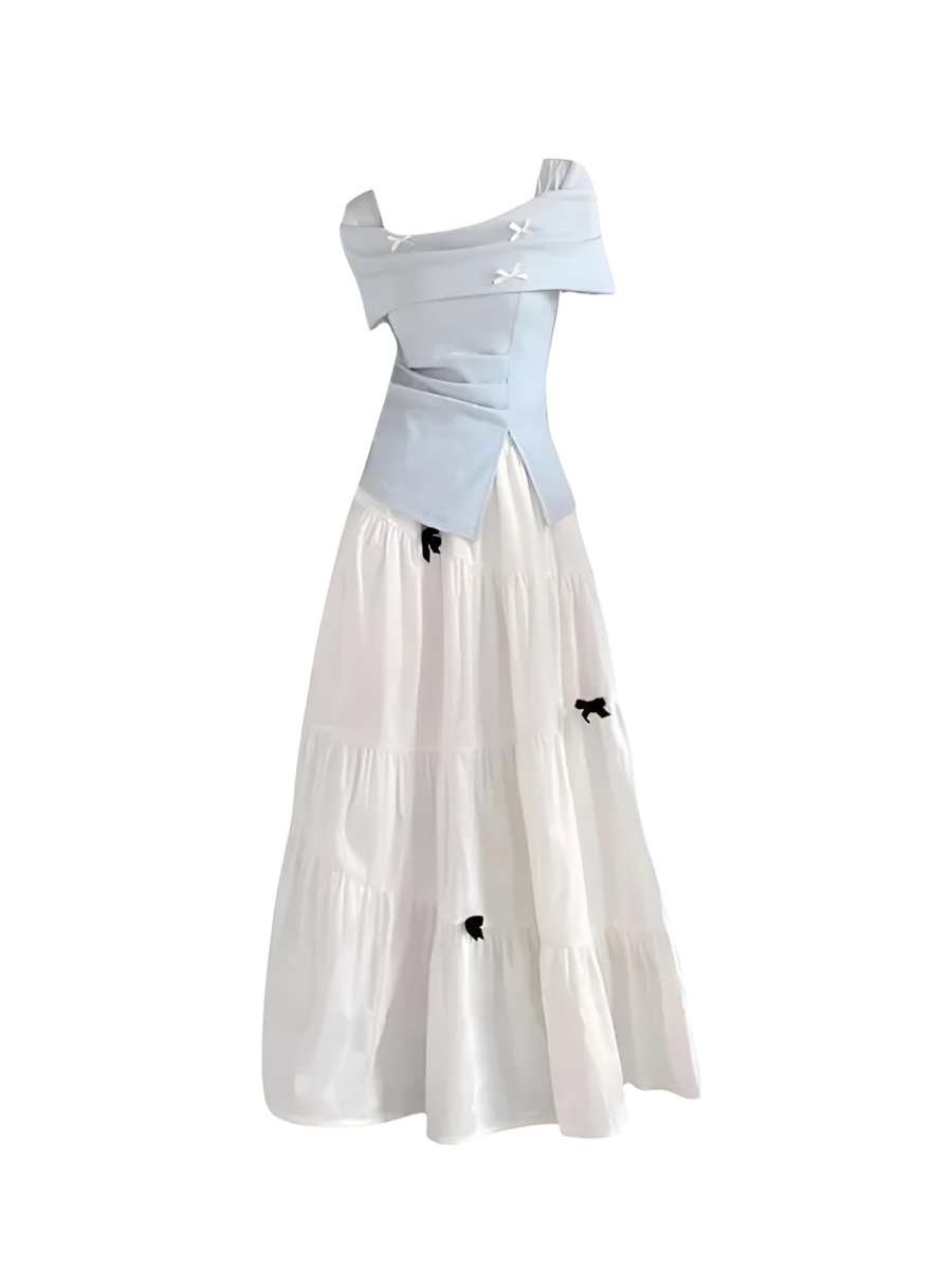 Sugarfunk Two Piece Skirt Sets Women's Boat Neck Moderate Long Skirt