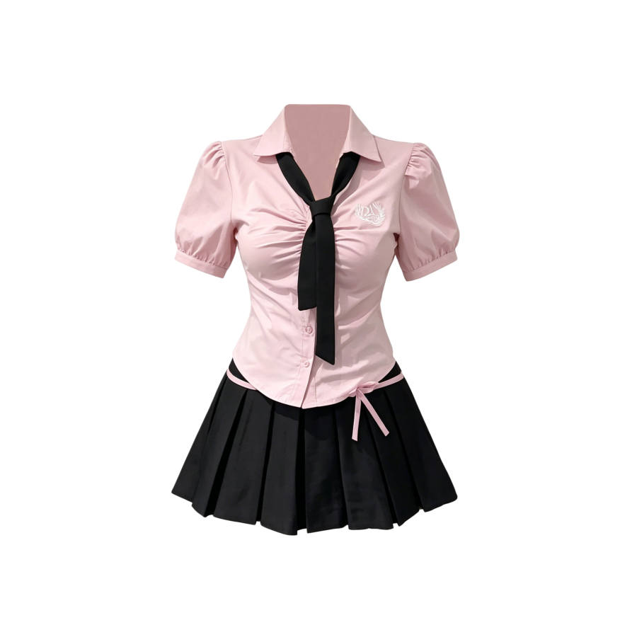 TUSHIFEI Two Piece Skirt Sets Women's Polo Collar Moderate Short Skirt