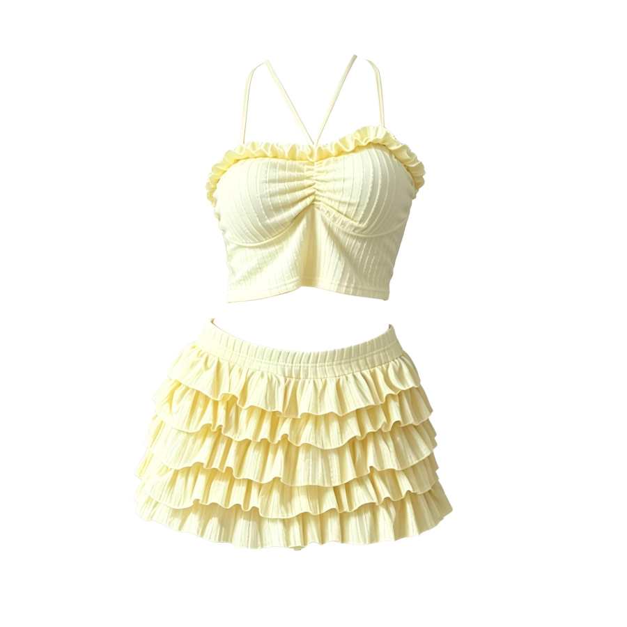 Sugarfunk Two Piece Swimsuits Women's Halter Thin Short Skirt Two Piece Swimsuit