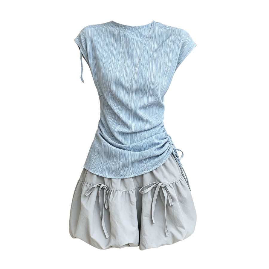 Sugarfunk Two Piece Skirt Sets Women's Crew Neck Moderate Short Skirt