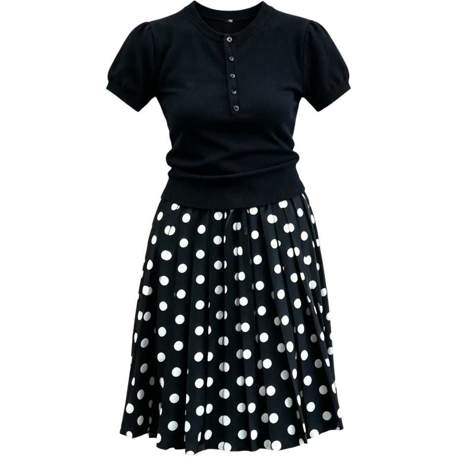 Sugarfunk Two Piece Skirt Sets Women's Henry Collar Thin Midi Dress