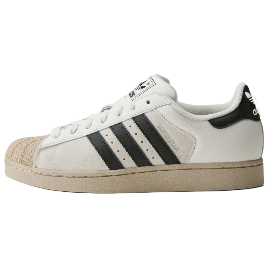 Adidas Originals Superstar 2 Skateboard Shoes Unisex Low Top Bright White/Black/Khaki Brown