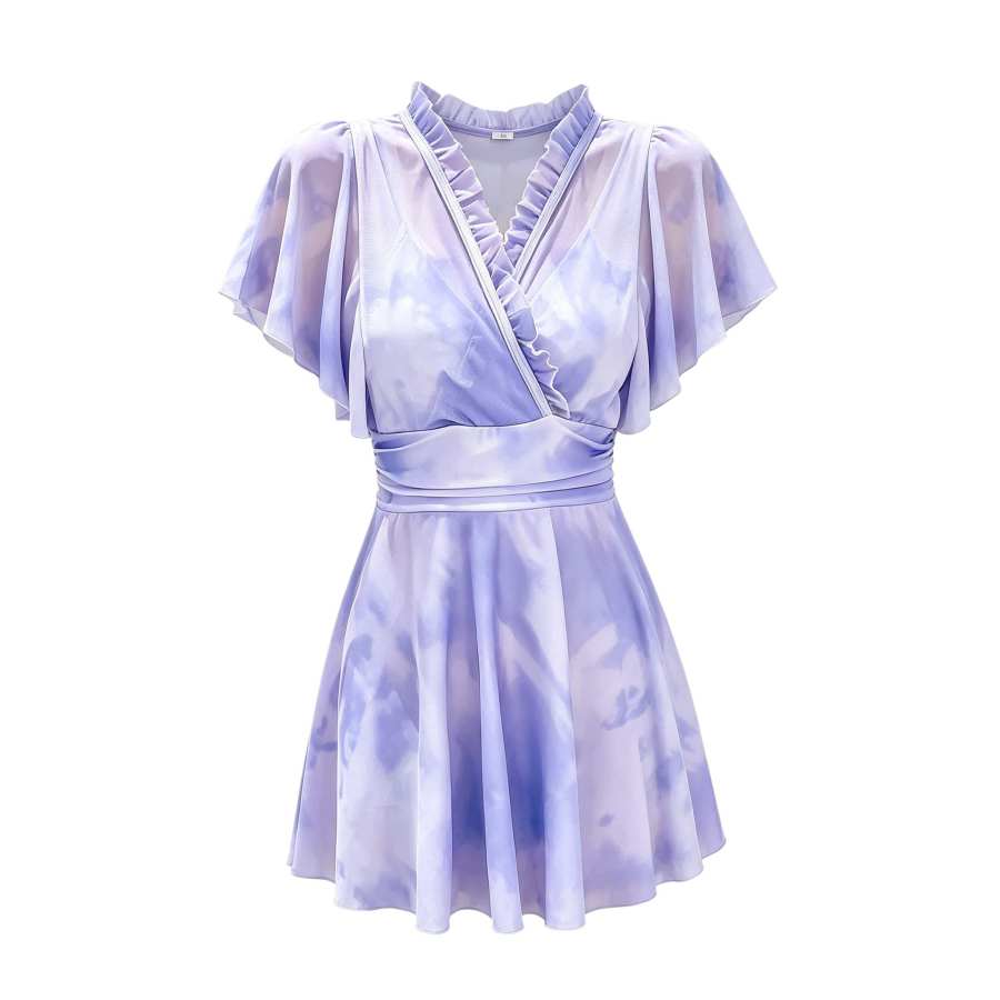 Sugarfunk Two Piece Swimsuits Women's V Neck Thin Short Skirt Two Piece Swimsuit