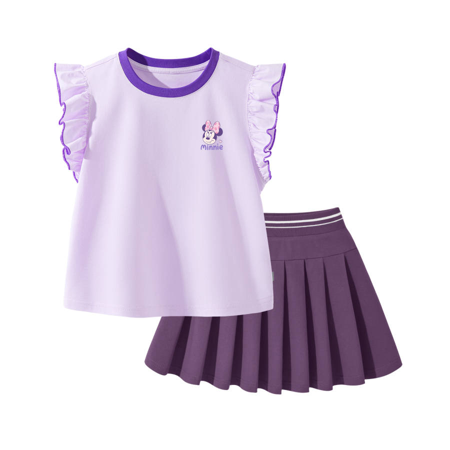 Disney Kids Two Piece Skirt Sets Crew Neck Thin Short Skirt Stretch