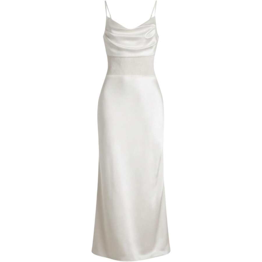 CHARM GLOW Evening Dresses Women's Ecru Crew Neck Moderate Long Skirt Fishtail Dress