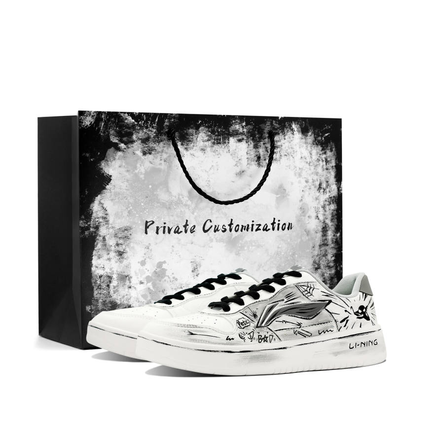 Li-Ning Li Ning Floating Boat Skateboard Shoes Men's Low Top White Black Gray Hand Drawn Graffiti Colorway