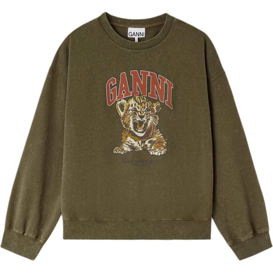 GANNI Sweatshirts Women's Military Olive Green Crew Neck Moderate