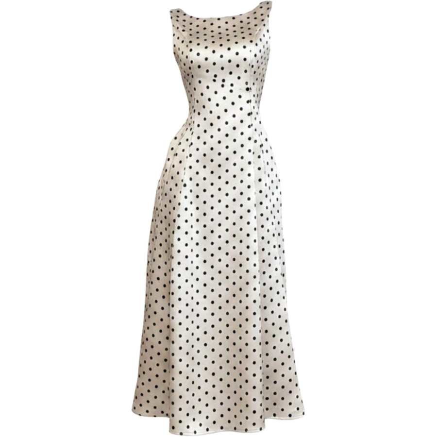 CHARM GLOW Evening Dresses Women's Beige With Polka Dot Crew Neck Moderate Long Skirt A Line Skirt