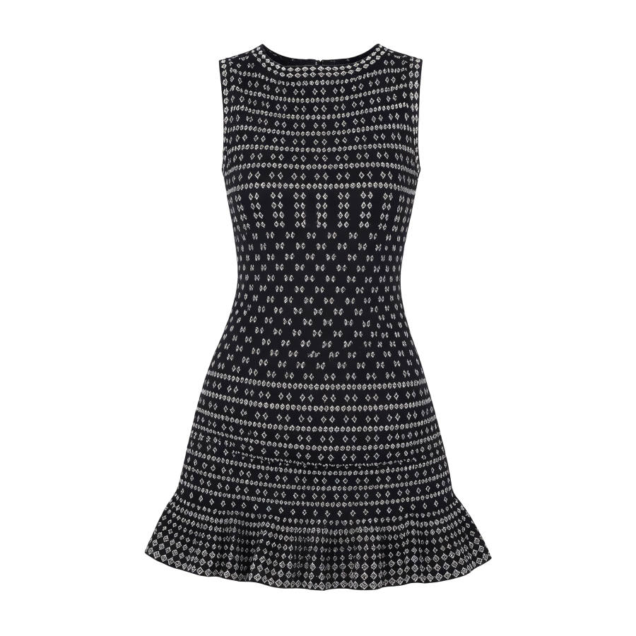 CPAURA Sleeveless Dresses Women's Black Crew Neck Moderate Short Skirt Bodycon Skirt