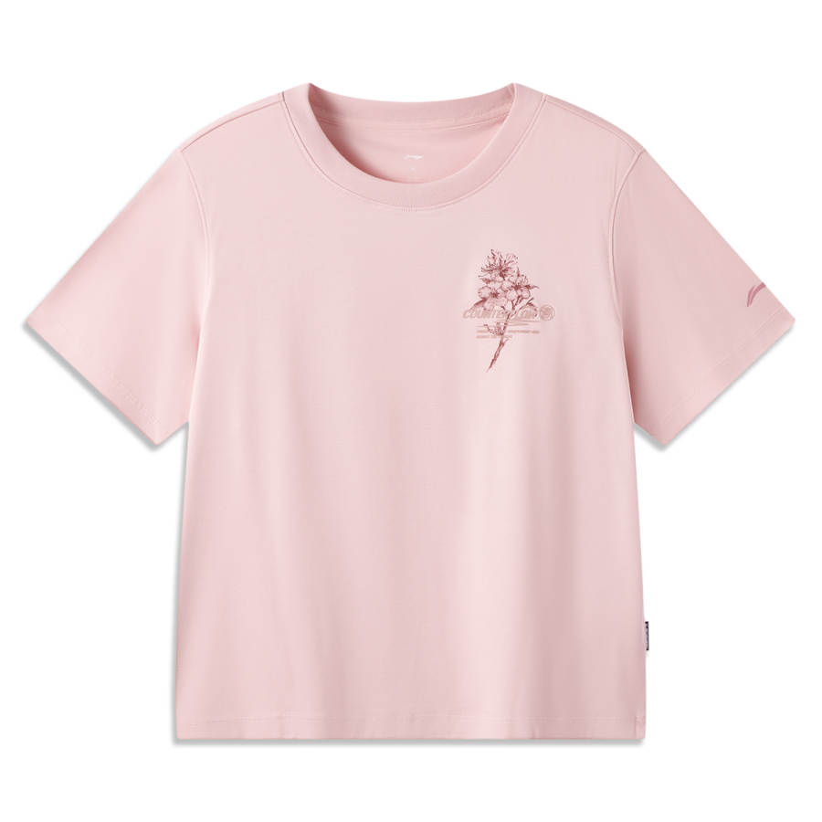 Li-Ning Li Ning Outdoor CF Tracing T Shirts Women's Light Blush Pink Crew Neck Moderate Straight Fit