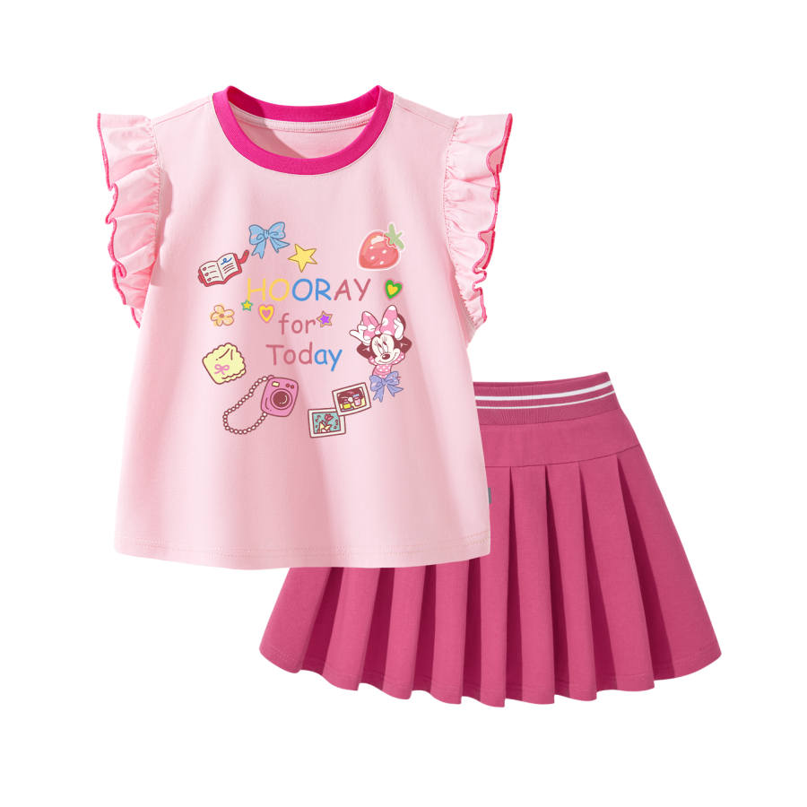 Disney Kids Two Piece Skirt Sets Crew Neck Thin Short Skirt Stretch
