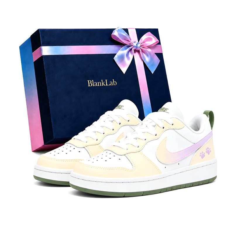 Nike Nike Court Borough Custard Peach Claw Leather Skateboard Shoes Women's White Pink