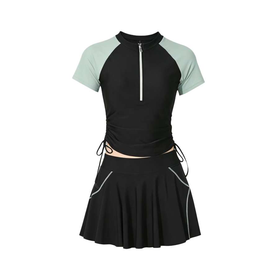 Sugarfunk Two Piece Swimsuits Women's Stand Collar Thin Short Skirt Two Piece Swimsuit
