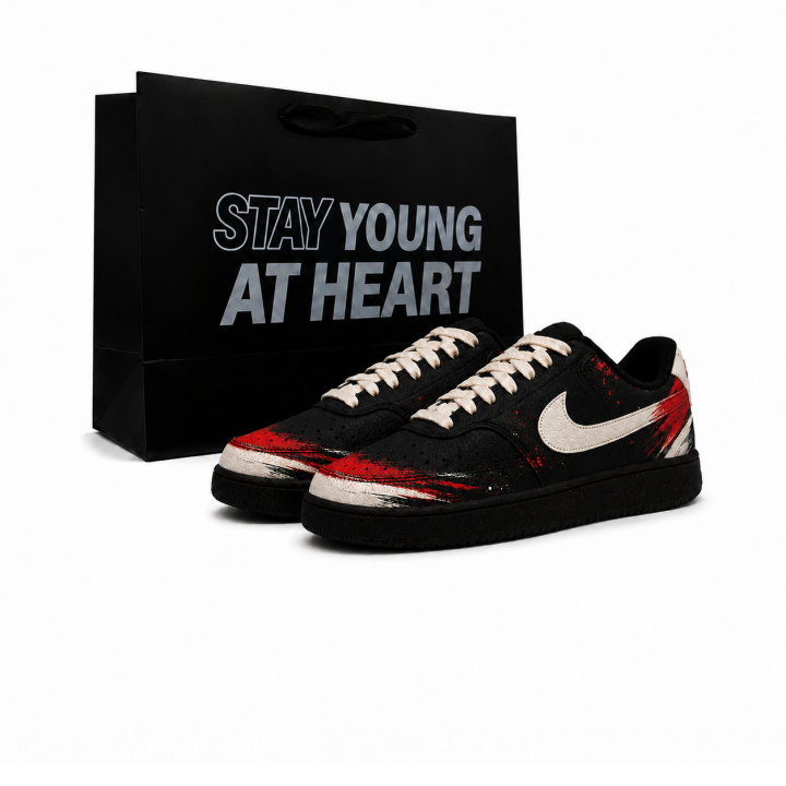 Nike Nike Court Vision Low Skateboard Shoes Unisex Low Top Black Red Color Block Graffiti Colorway