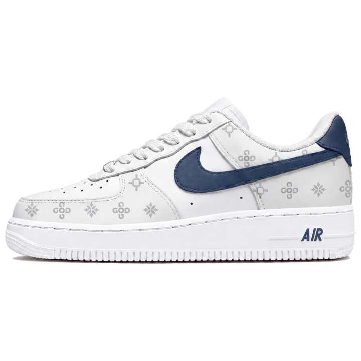 Nike Nike Air Force 1 Abrasion Resistant Height Increasing Low top Skateboard Shoes Unisex White Navy Blue