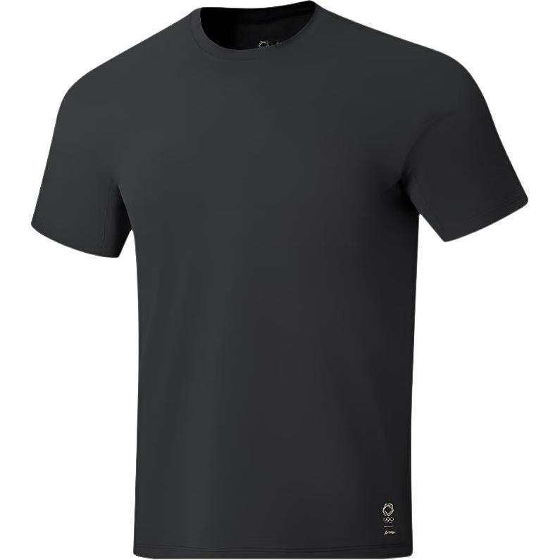 Li-Ning Li Ning Gold Logo | T Shirts Men's Black Crew Neck Moderate Straight Fit