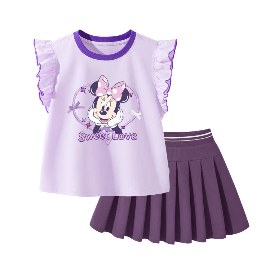 Disney Kids Two Piece Skirt Sets Crew Neck Thin Short Skirt Stretch