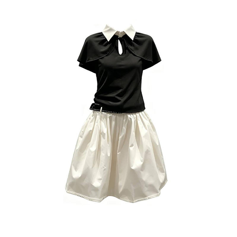 MARIE·COCO Two Piece Skirt Sets Women's Polo Collar Moderate Midi Dress