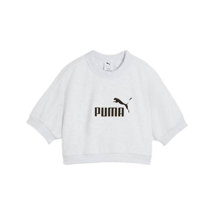 PUMA ESS ELEVATED T Shirts Women's White Marble Heather Crew Neck