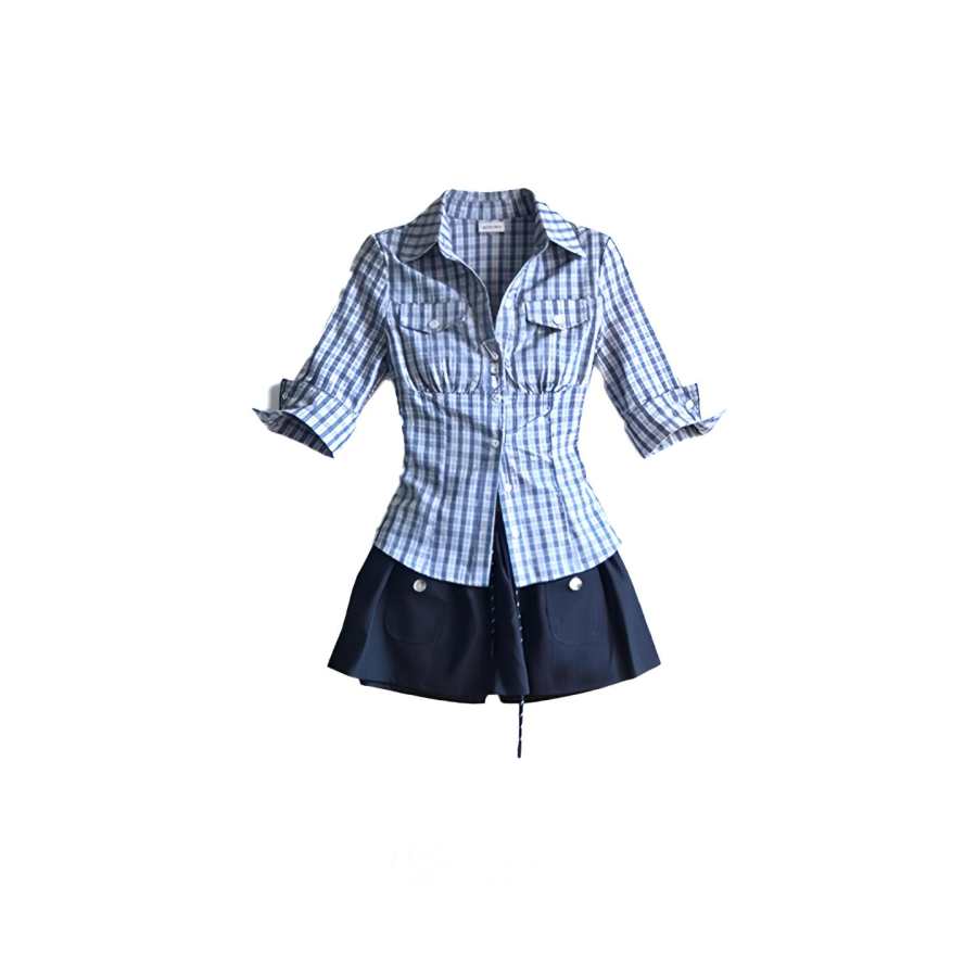 Sugarfunk Two Piece Skirt Sets Women's Lapel Thin Short Skirt