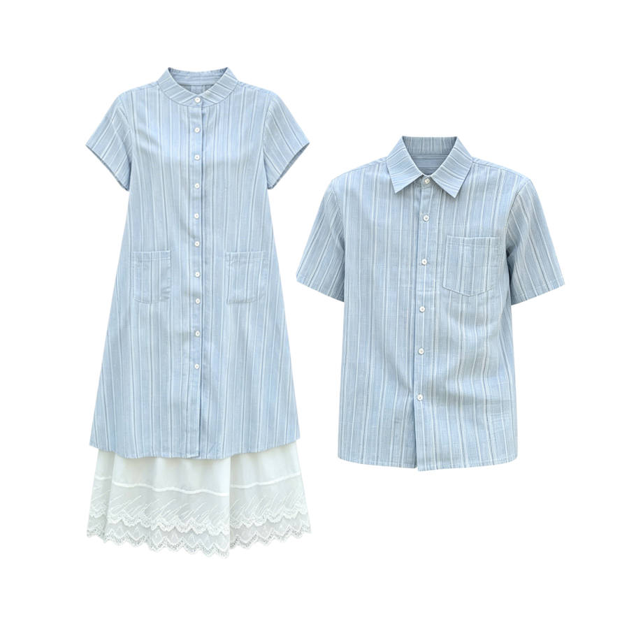 TUSHIFEI Couple Sets Women's Polo Collar Moderate Long Skirt