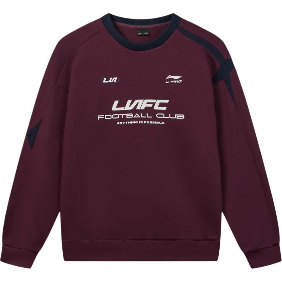 Li-Ning Li Ning Sports Life Collection Sweatshirts Unisex Burgundy Red Crew Neck Moderate Straight Fit