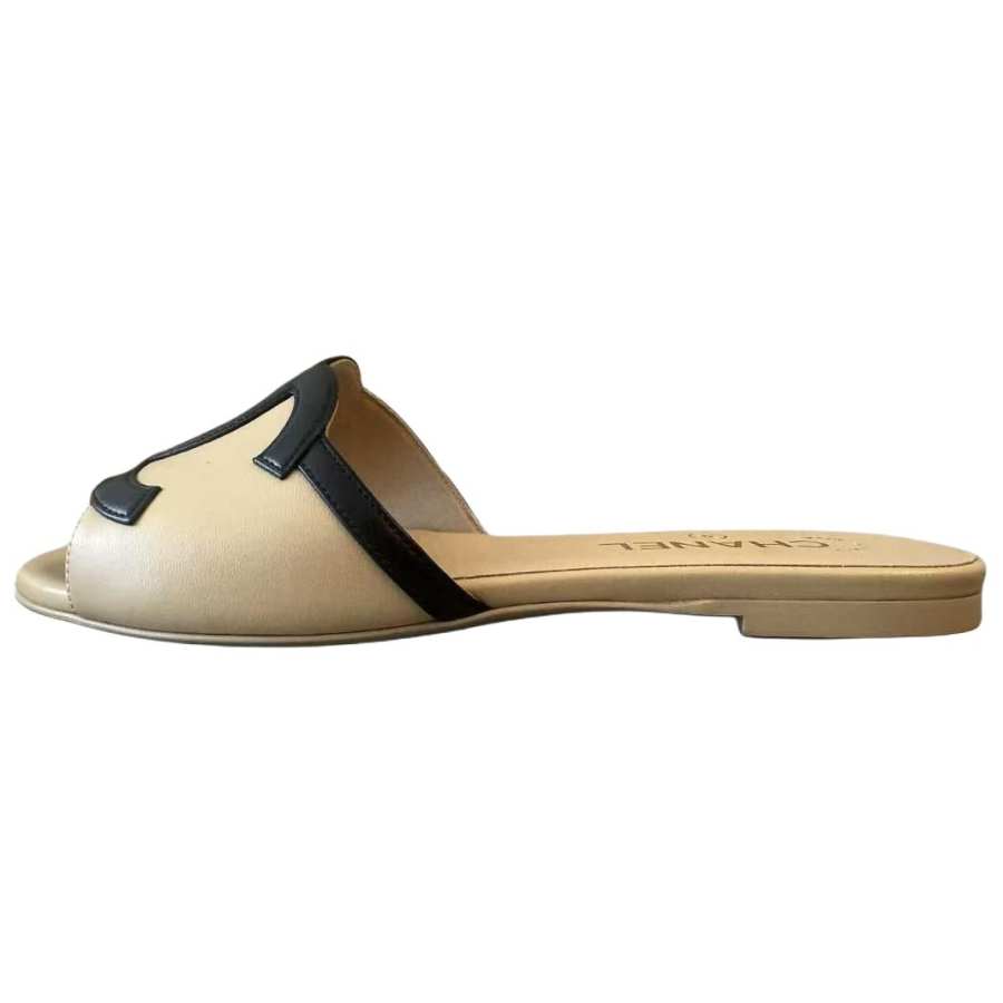 CHANEL Slide Slippers Women's Beige Black