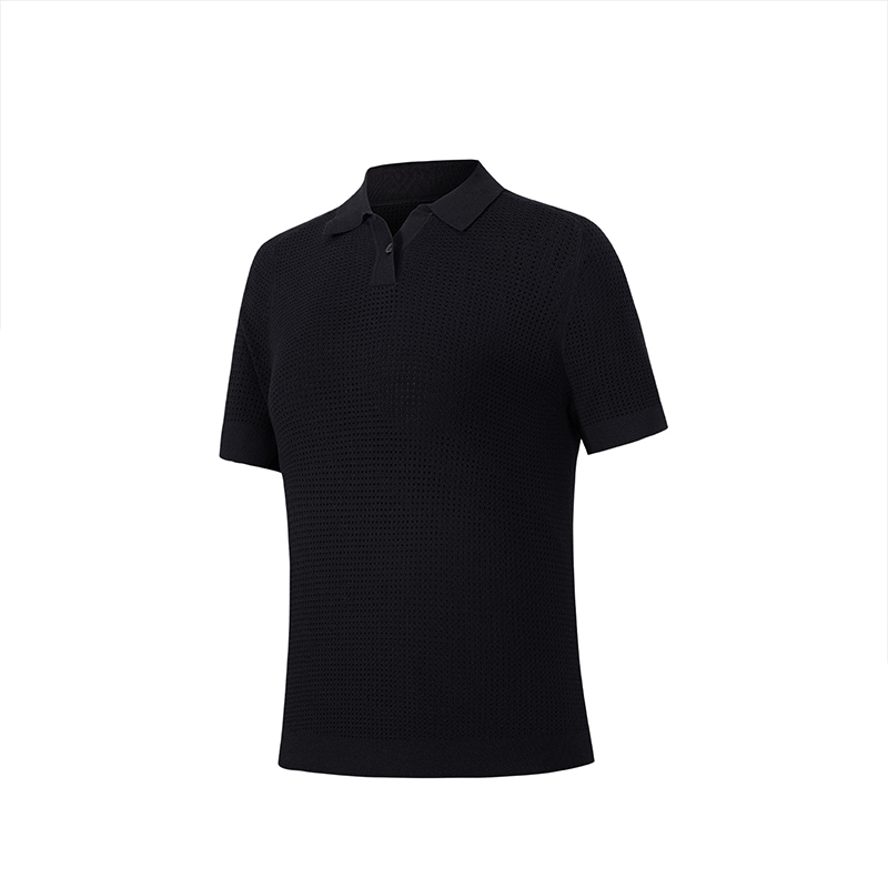 ANTA T Shirts Women's Black Lapel Moderate Straight Fit