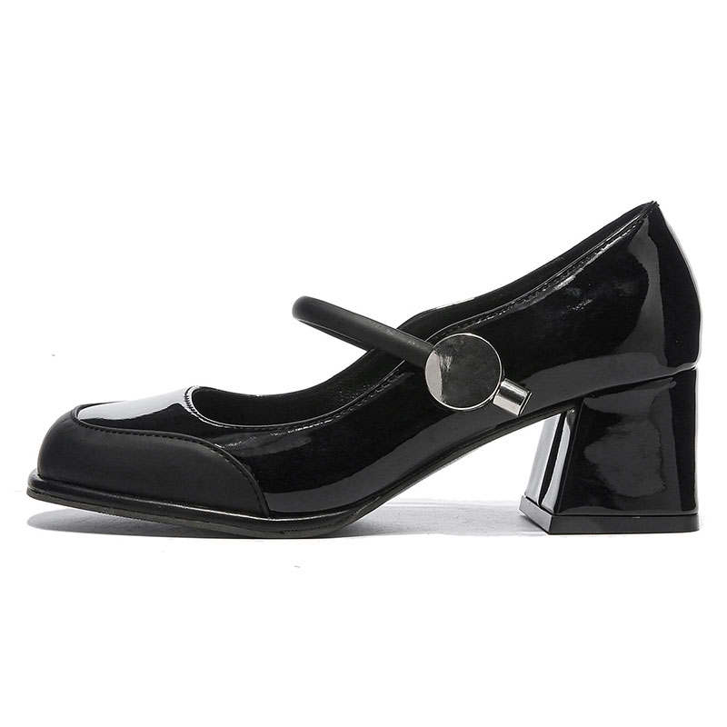 XIAOHONGREN Synthetic Leather Chunky Heel Mary Jane Shoes Women's