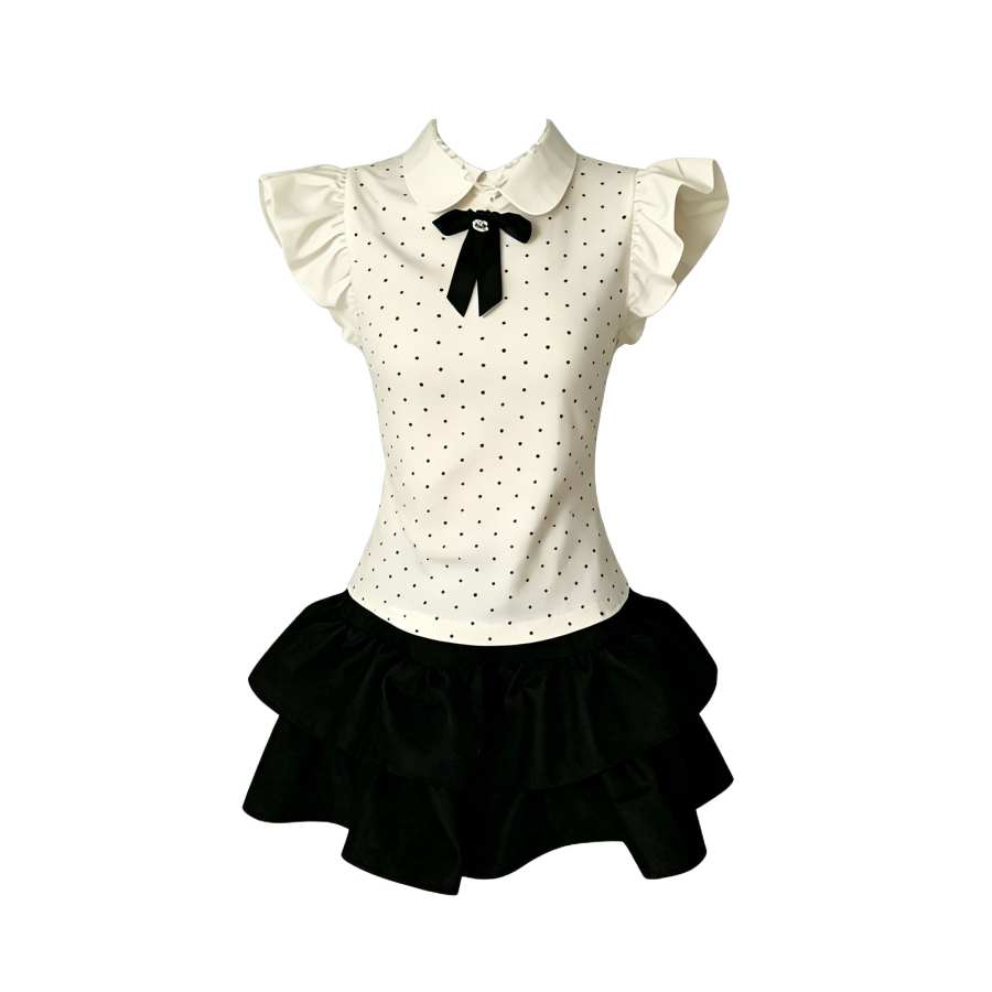 Sugarfunk Two Piece Skirt Sets Women's Peter Pan Collar Thin Short Skirt