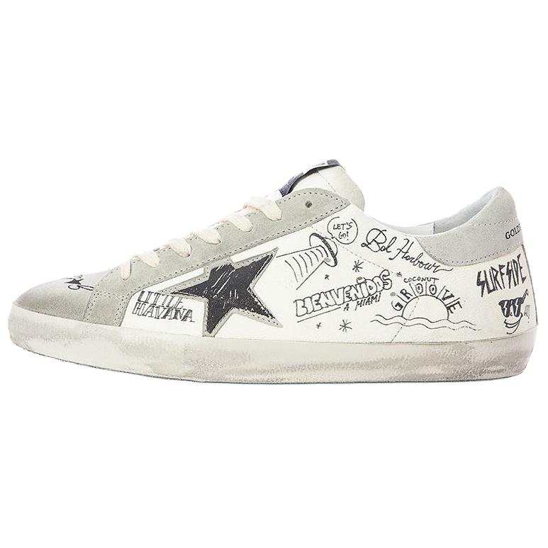 Golden Goose Super Star Leather Low top Stylish Skateboarding Shoes Men's White Distressed