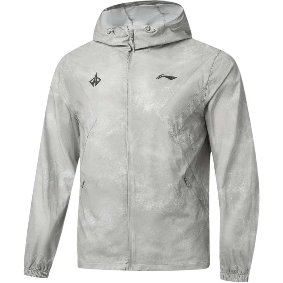 Li-Ning Li Ning Basketball Collection Trench Coats Men's Gray All Over Print Hooded Non Detachable Moderate Straight Fit