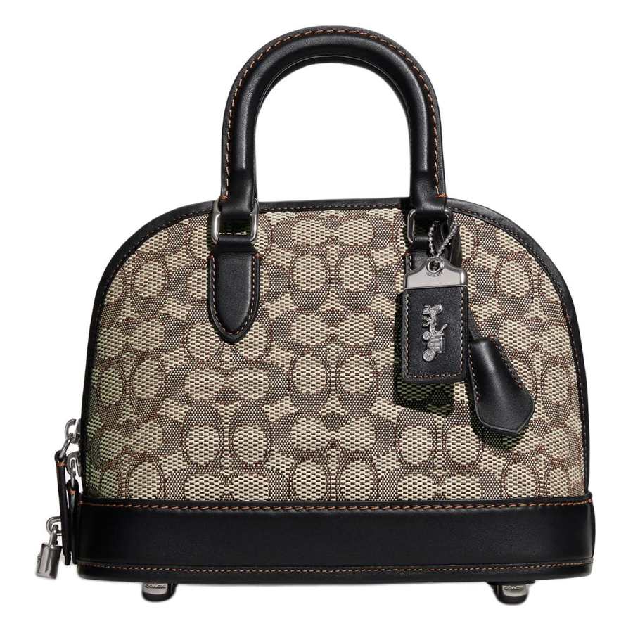COACH Revel Fabric With Glove Tanned Leather Crossbody Handbag Medium Women's Gray & Black