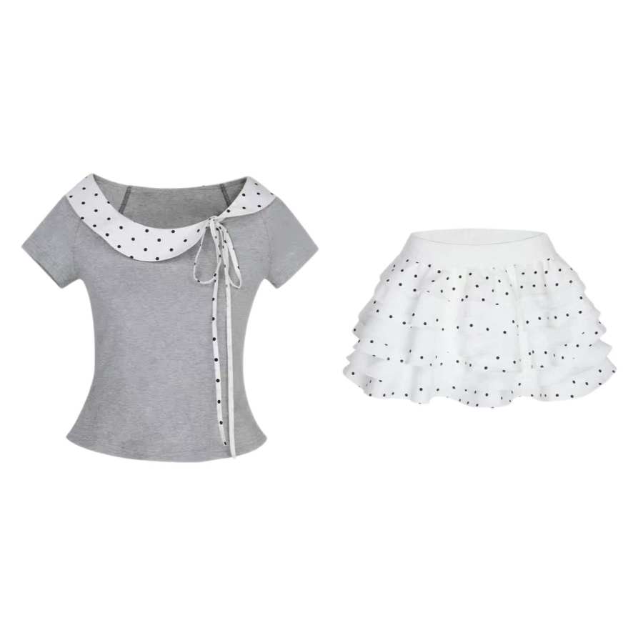 Sugarfunk Two Piece Skirt Sets Women's Crew Neck Moderate Short Skirt
