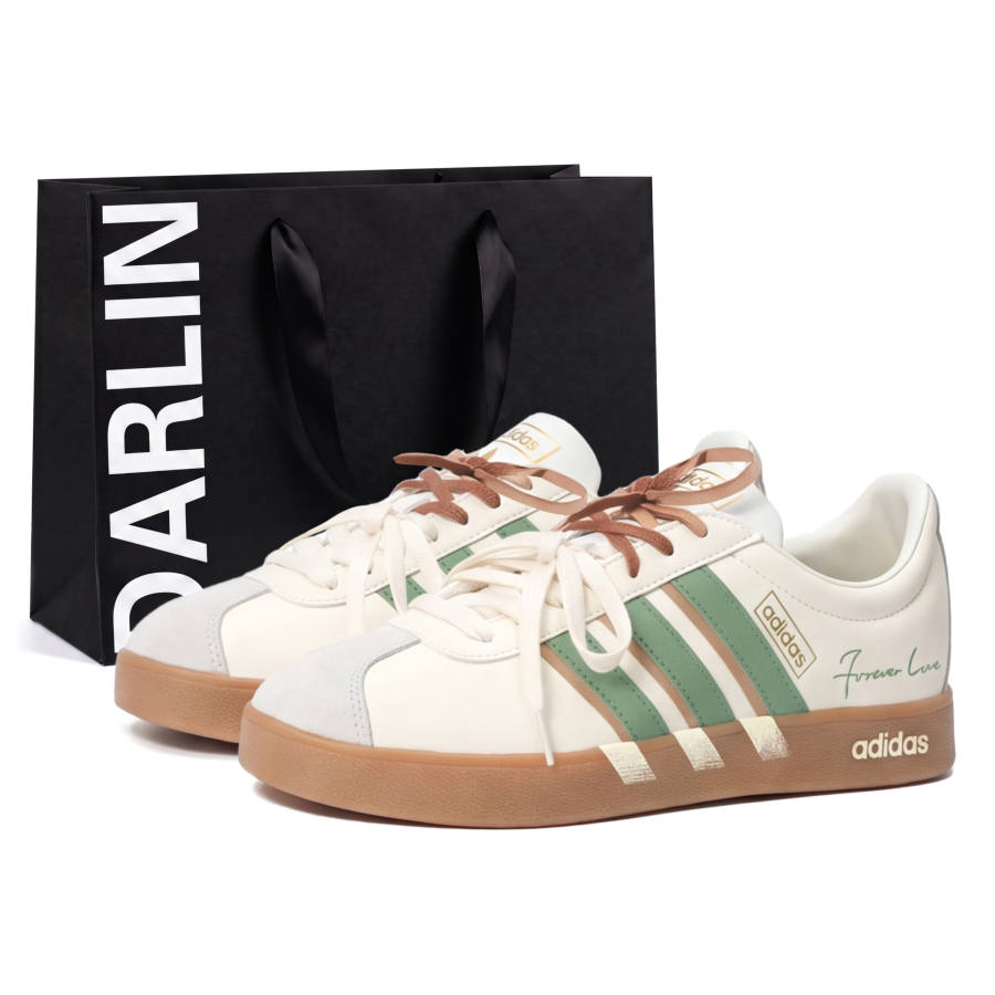 Adidas Adidas VL COURT 2.0 Skateboard Shoes Unisex Low Top Beige/Green