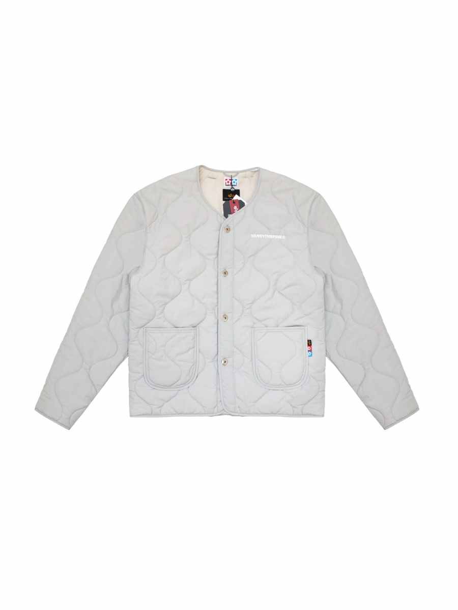Vandy The Pink X Alpha Industries Puffer Jackets Unisex White Cement V Neck Moderate Straight Fit